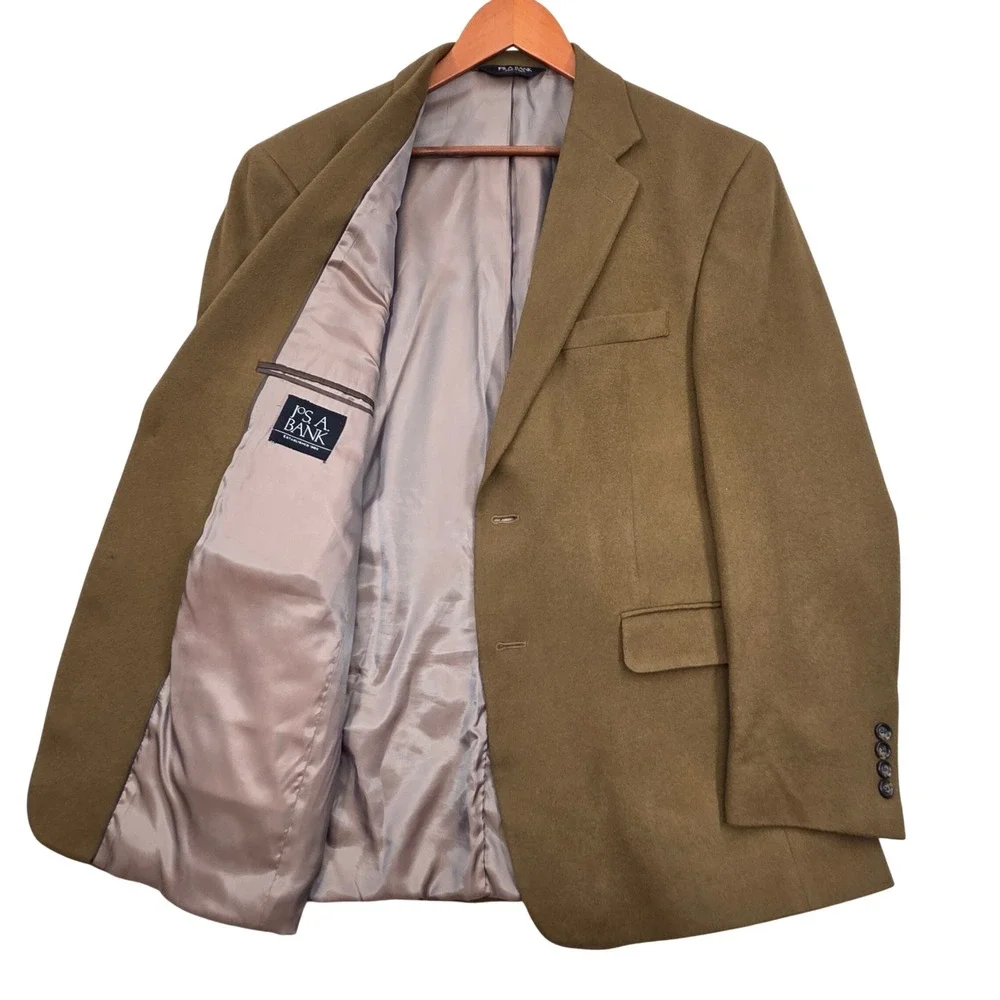 Jos A Bank Mens 42R Wool Cashmere Blazer Sport Coat Olive Brown 2-Button Jacket